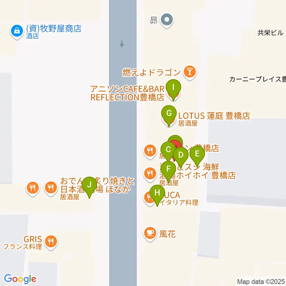 TONKボーカルスクール周辺のファミレス・ファーストフード一覧地図