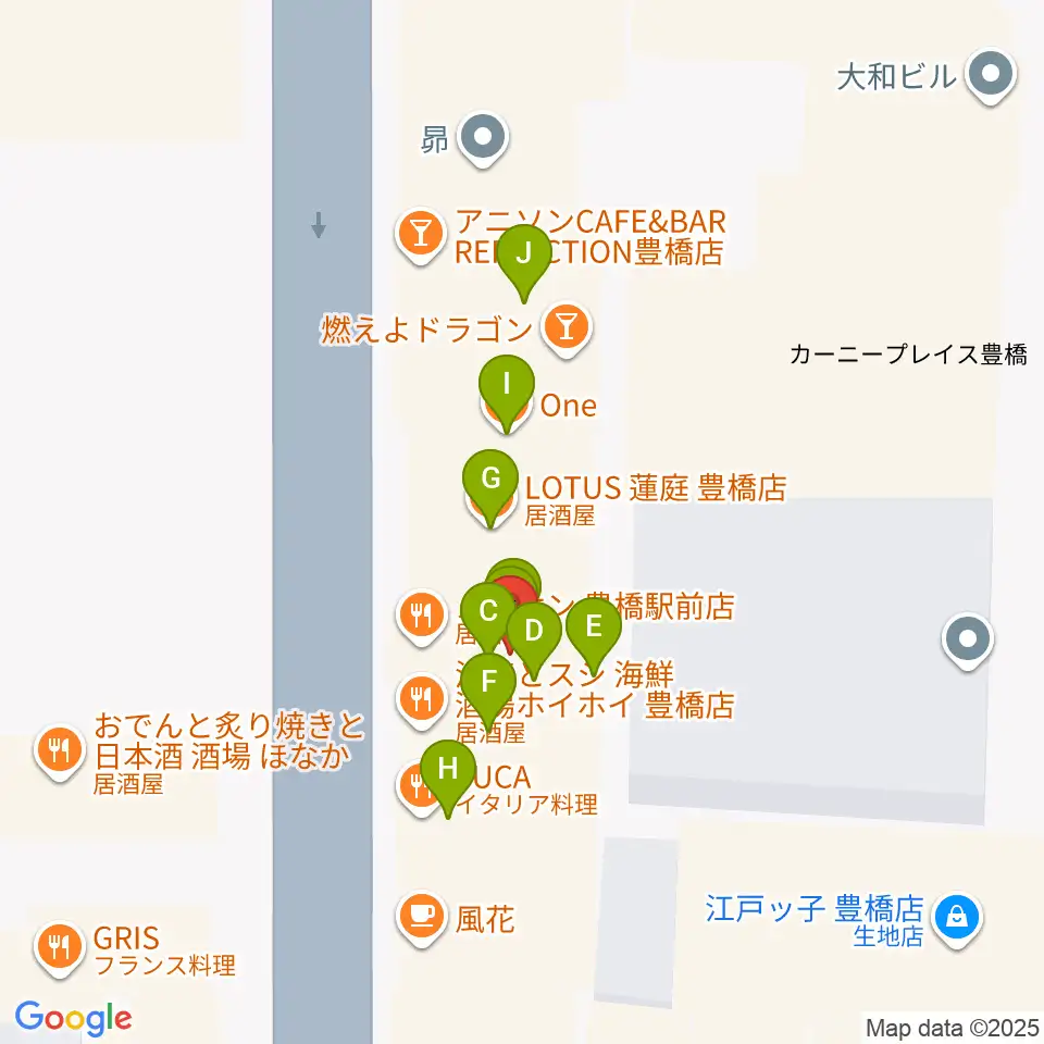 TONKボーカルスクール周辺のファミレス・ファーストフード一覧地図