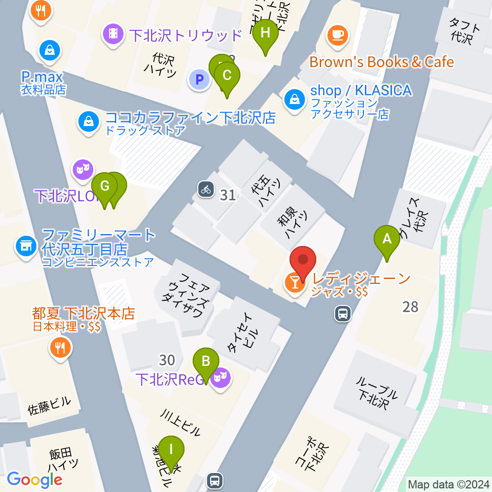 下北沢LADY JANE周辺のファミレス・ファーストフード一覧地図