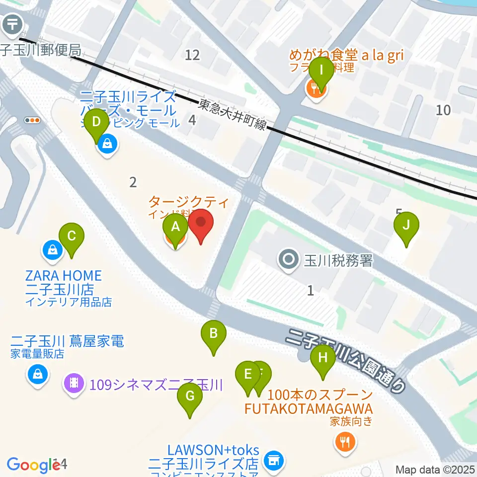 二子玉川オーキッドミュージックサロン周辺のファミレス・ファーストフード一覧地図