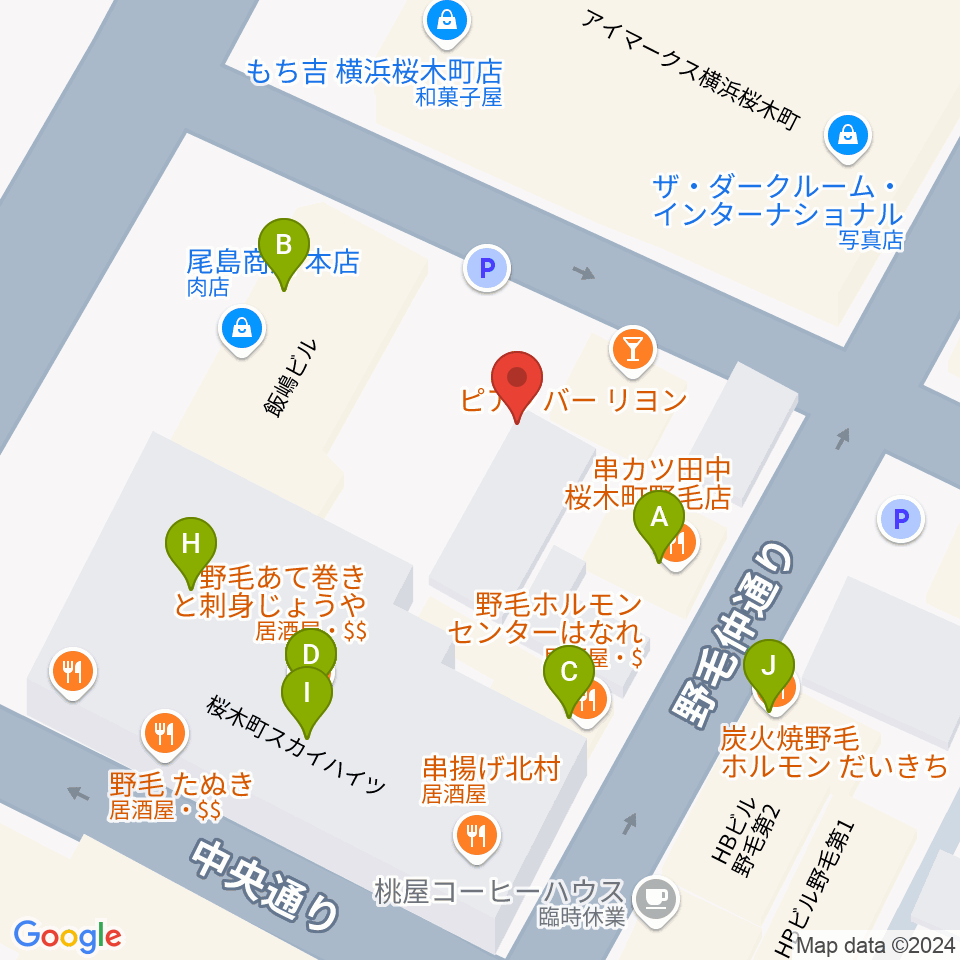 ピアノバーリヨン周辺のファミレス・ファーストフード一覧地図