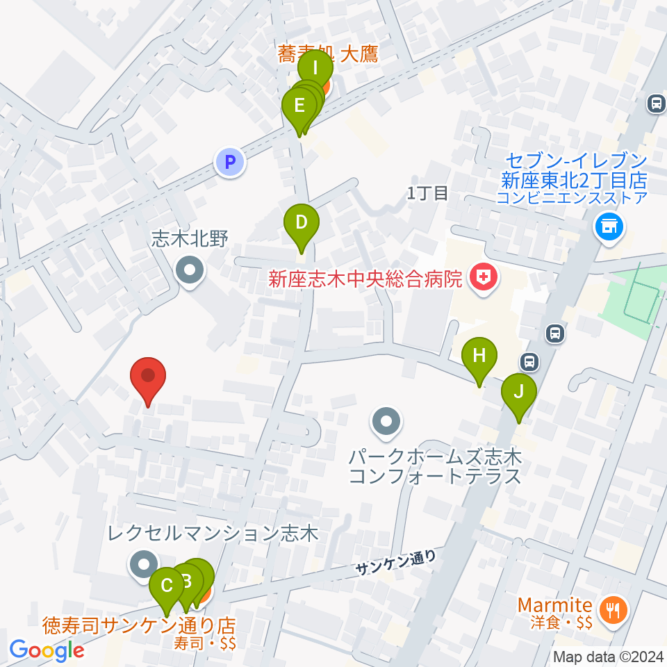 ムジカアシード志木校周辺のファミレス・ファーストフード一覧地図