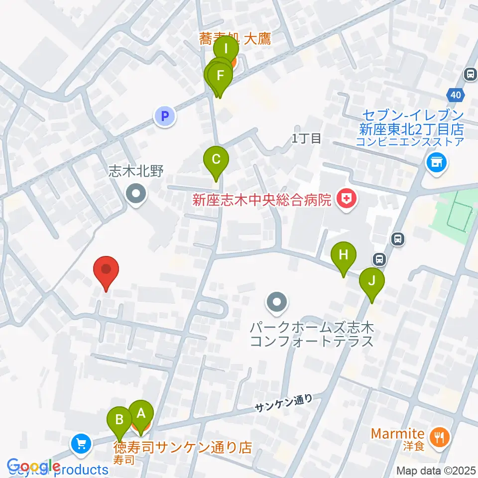ムジカアシード志木校周辺のファミレス・ファーストフード一覧地図