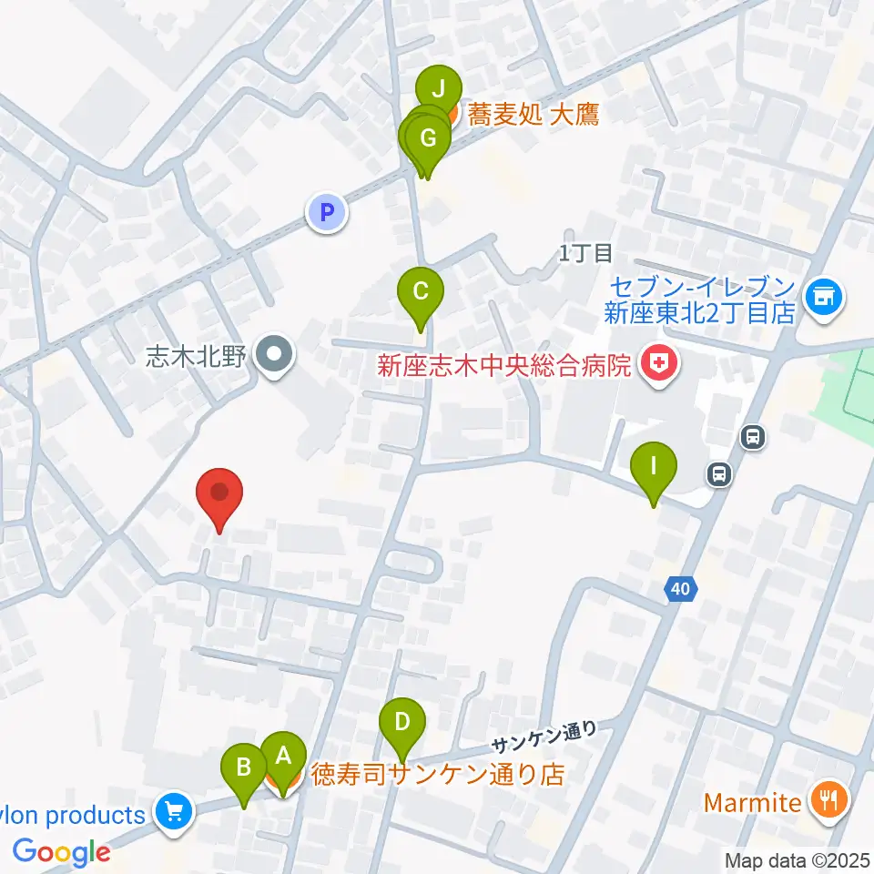 ムジカアシード志木校周辺のファミレス・ファーストフード一覧地図