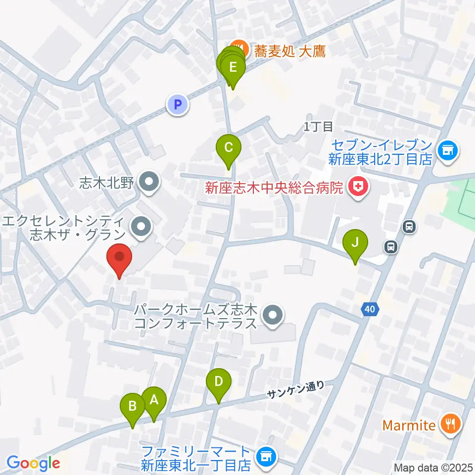 ムジカアシード志木校周辺のファミレス・ファーストフード一覧地図