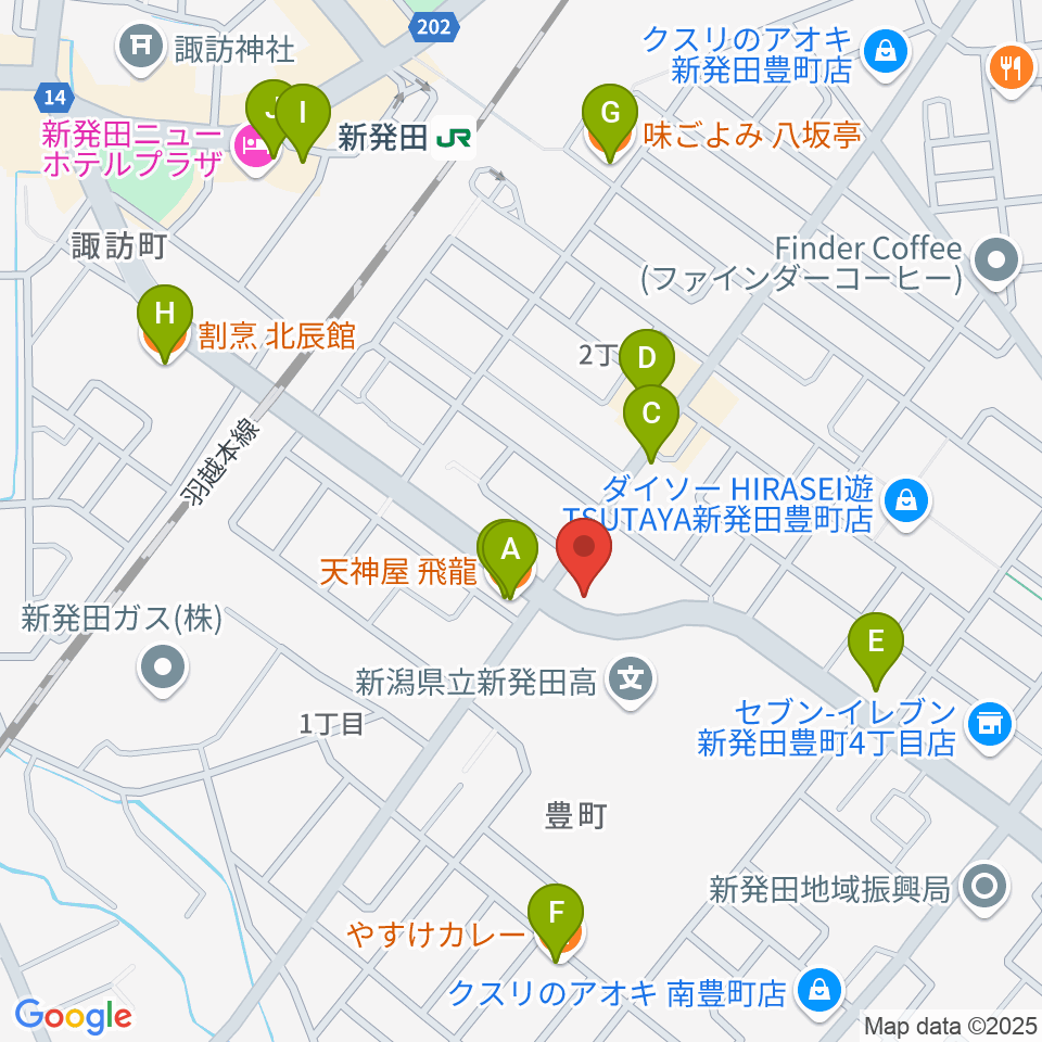 わたじん楽器 新発田周辺のファミレス・ファーストフード一覧地図