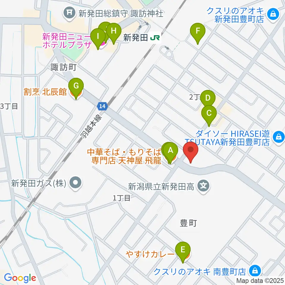 わたじん楽器 新発田周辺のファミレス・ファーストフード一覧地図