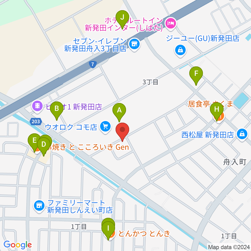 わたじん楽器 新発田センター周辺のファミレス・ファーストフード一覧地図