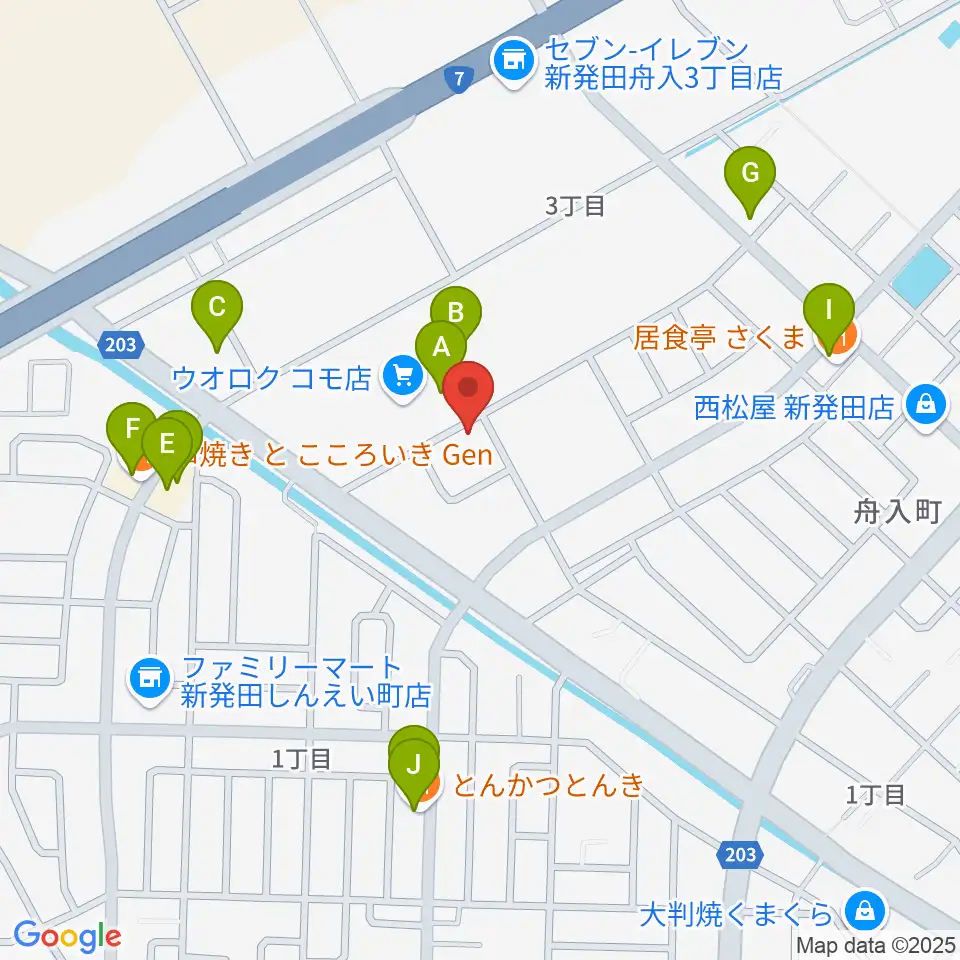 わたじん楽器 新発田センター周辺のファミレス・ファーストフード一覧地図