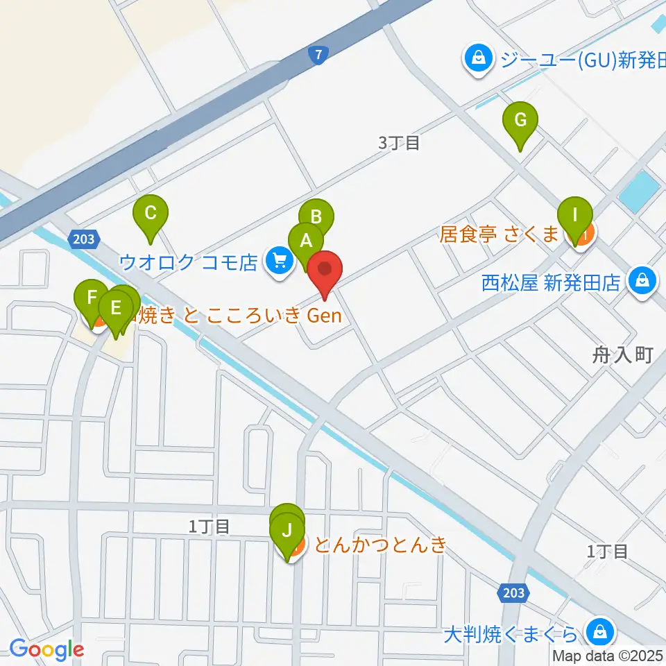 わたじん楽器 新発田センター周辺のファミレス・ファーストフード一覧地図