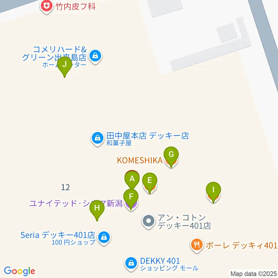 わたじん楽器 デッキィ401センター周辺のファミレス・ファーストフード一覧地図