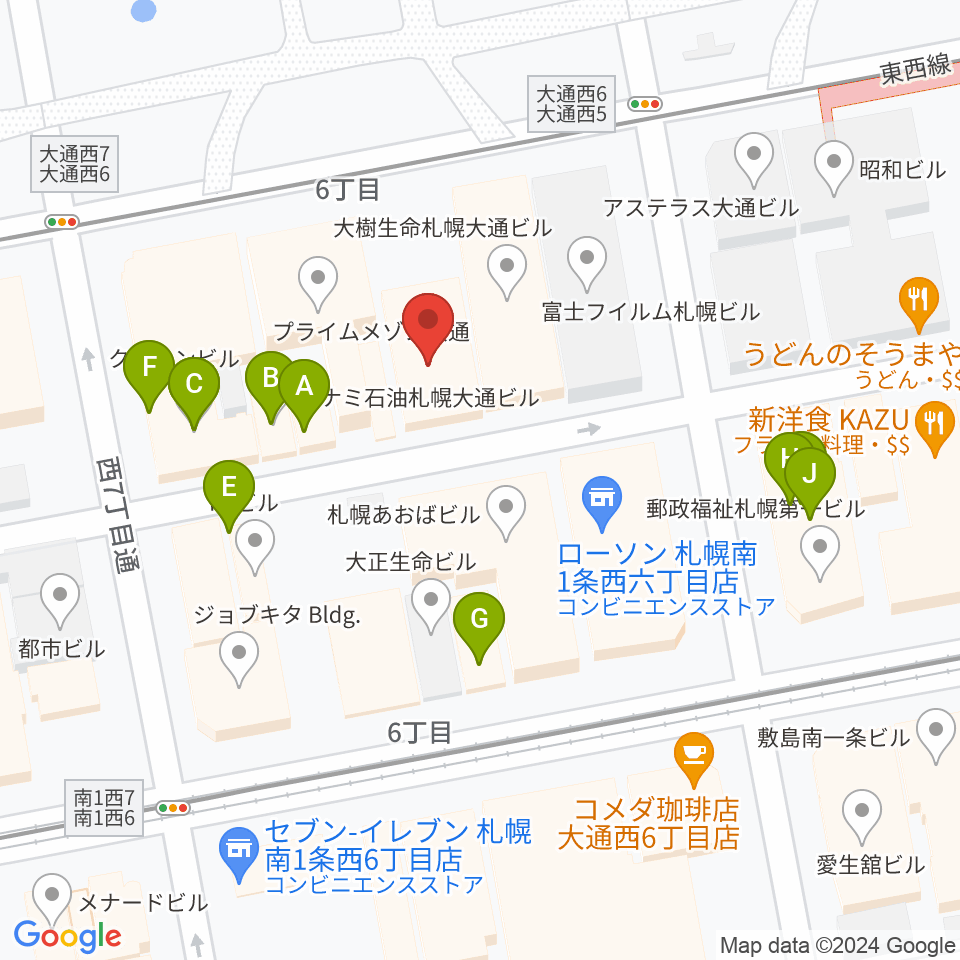 札幌ザ・ルーテルホール周辺のファミレス・ファーストフード一覧地図