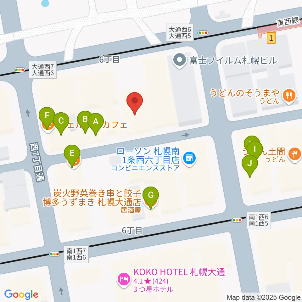 札幌ザ・ルーテルホール周辺のファミレス・ファーストフード一覧地図