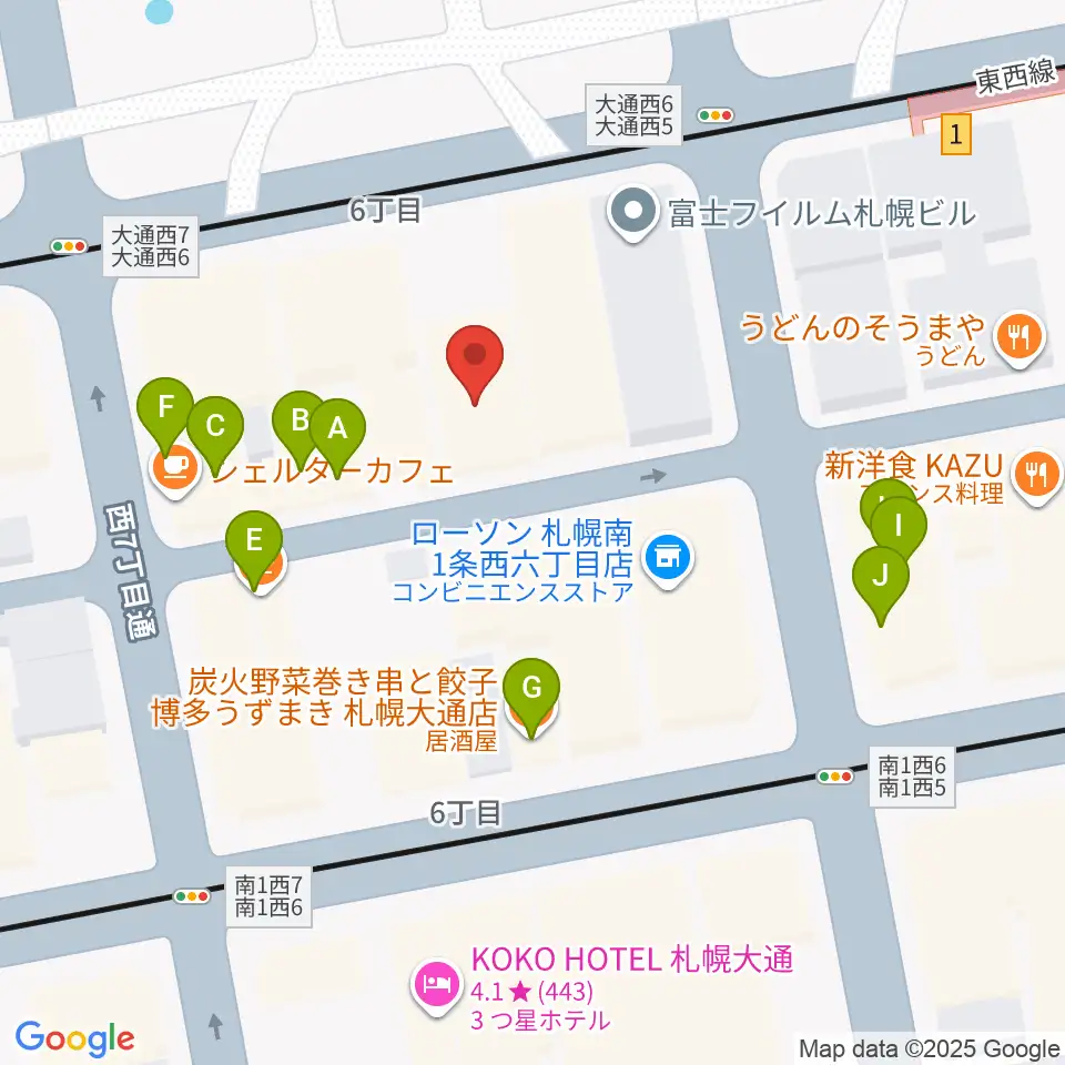 札幌ザ・ルーテルホール周辺のファミレス・ファーストフード一覧地図