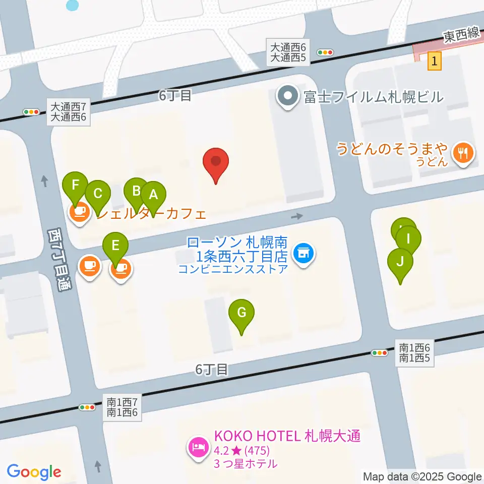 札幌ザ・ルーテルホール周辺のファミレス・ファーストフード一覧地図