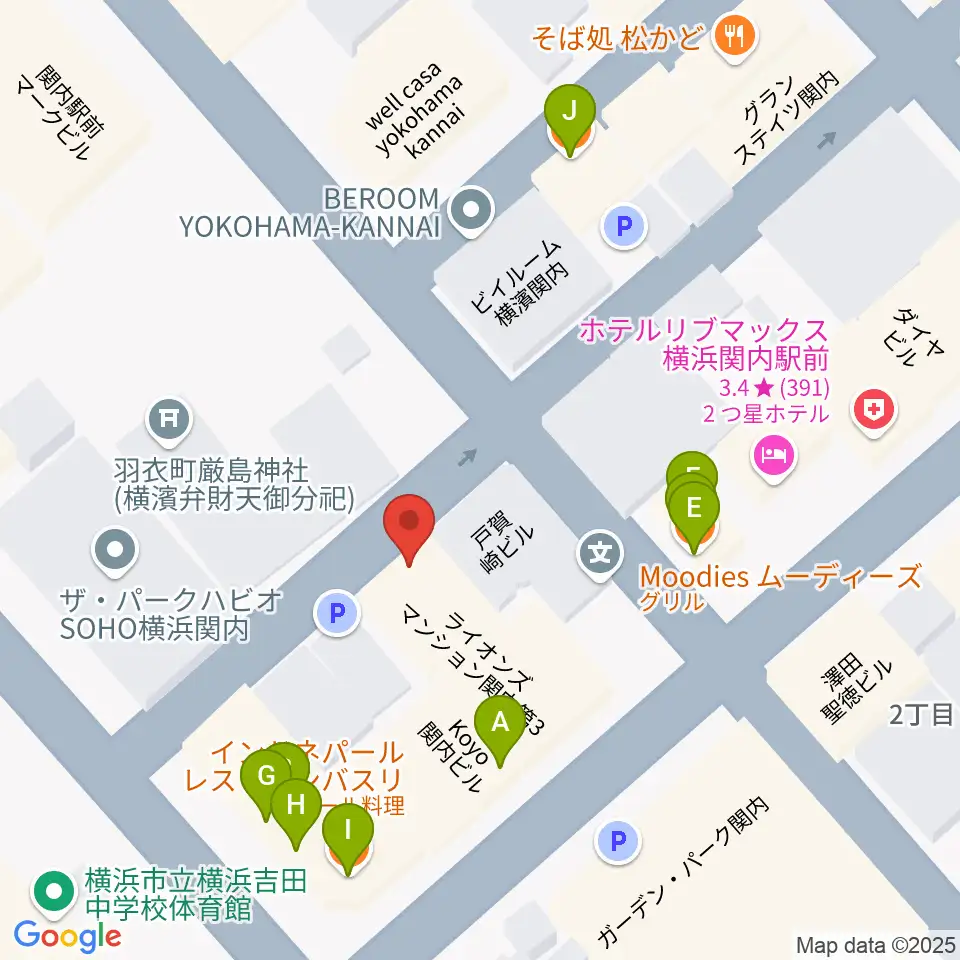 横浜バロック関内サロン周辺のファミレス・ファーストフード一覧地図