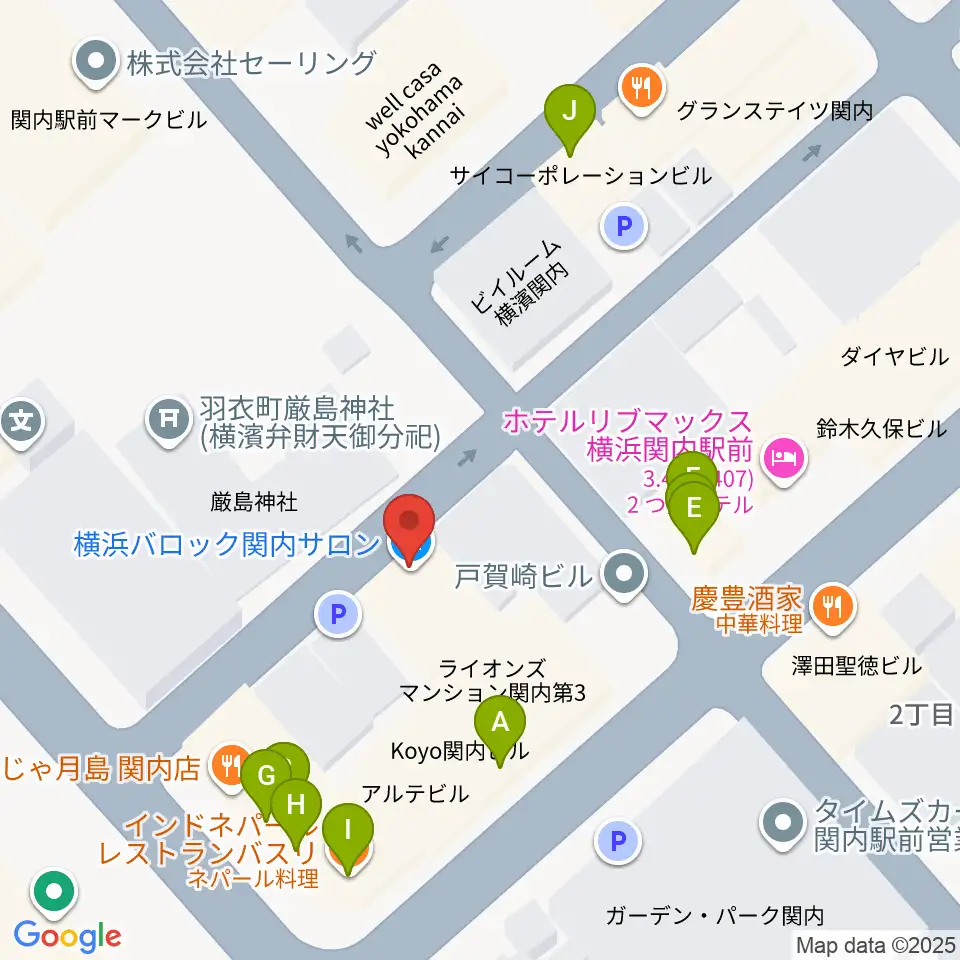 横浜バロック関内サロン周辺のファミレス・ファーストフード一覧地図