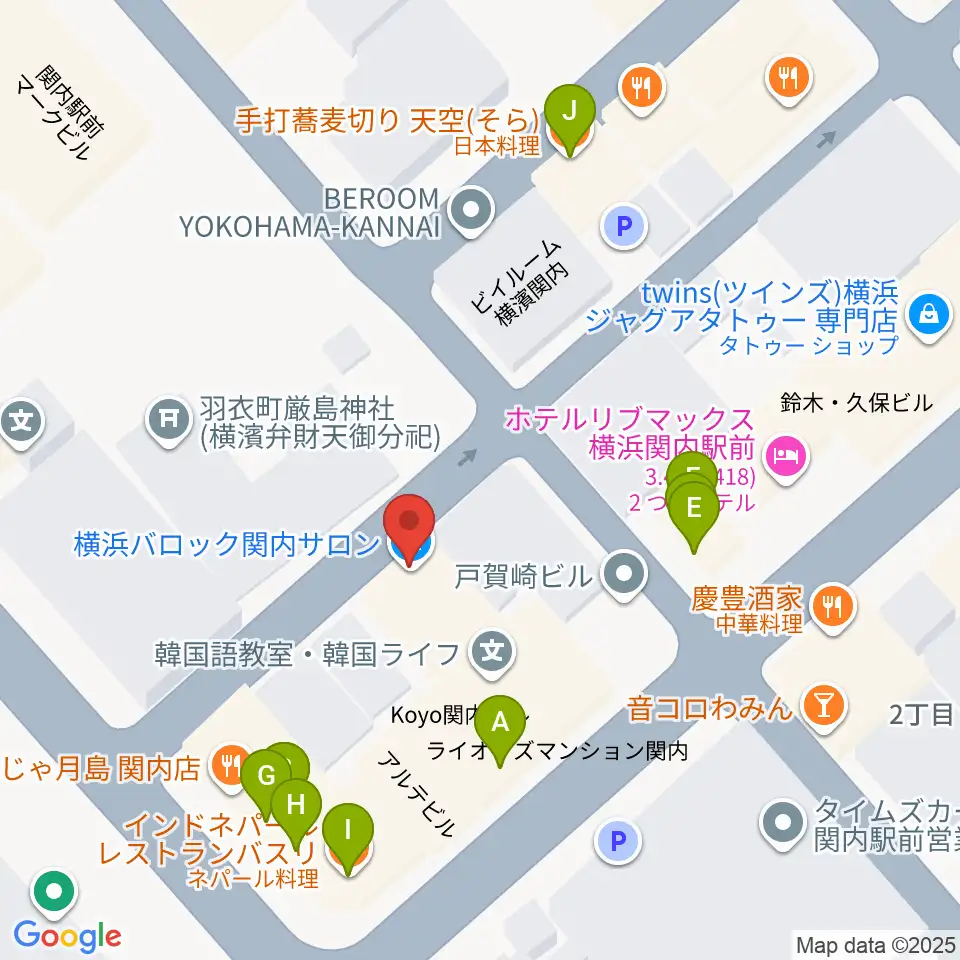 横浜バロック関内サロン周辺のファミレス・ファーストフード一覧地図