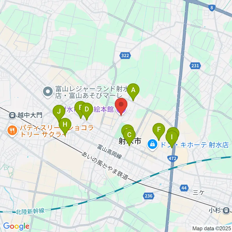 射水市大島絵本館周辺のファミレス・ファーストフード一覧地図