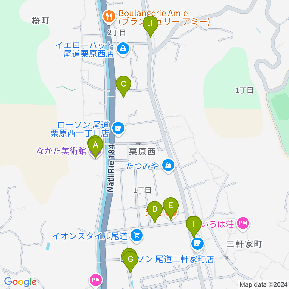 なかた美術館周辺のファミレス・ファーストフード一覧地図