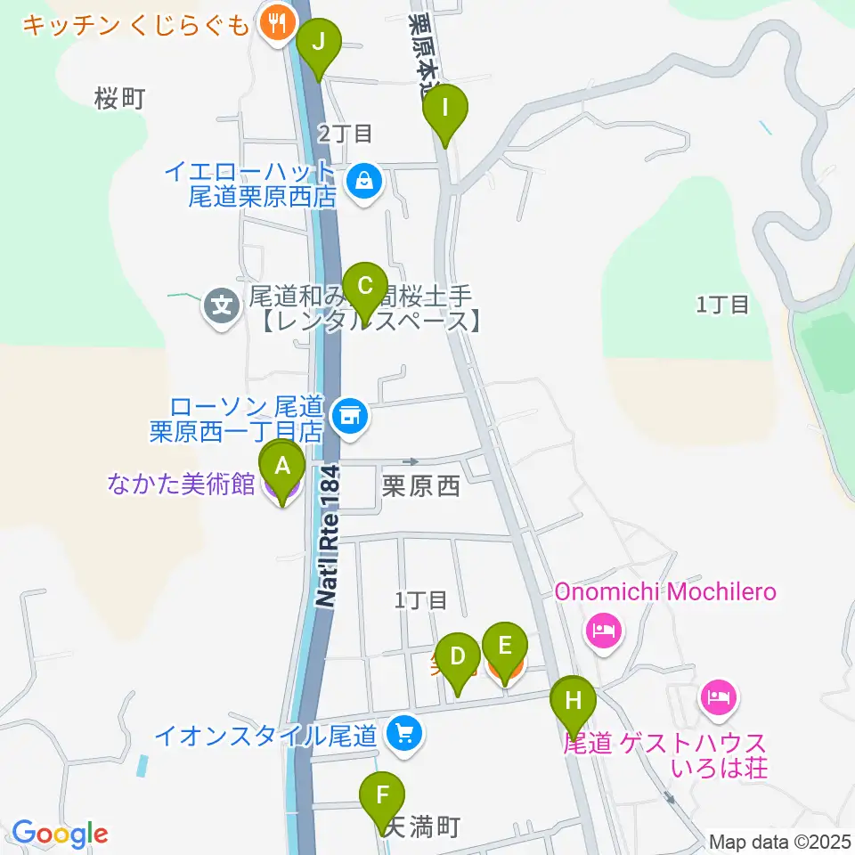 なかた美術館周辺のファミレス・ファーストフード一覧地図