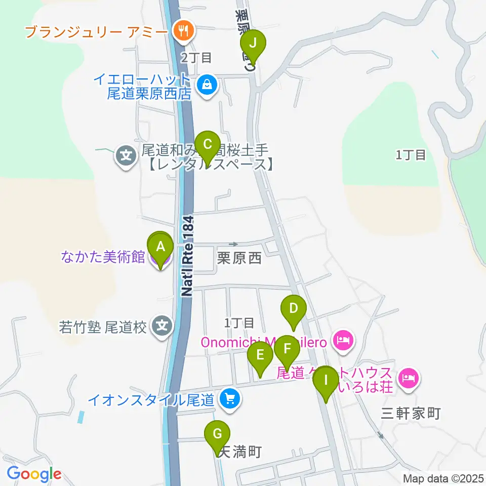 なかた美術館周辺のファミレス・ファーストフード一覧地図