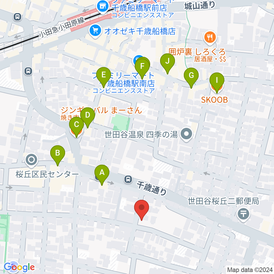 武田ゆりヴァイオリン教室周辺のファミレス・ファーストフード一覧地図