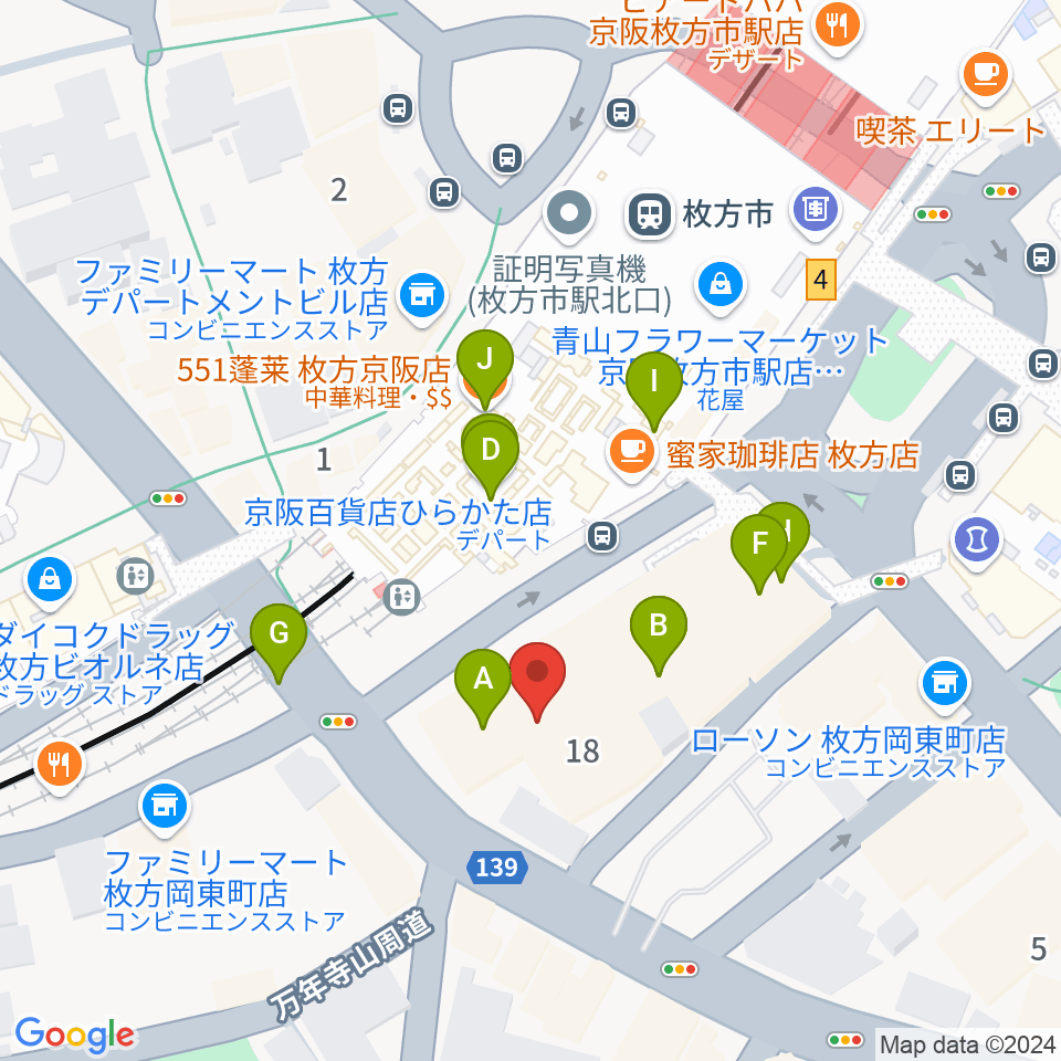 大東楽器ミューズデュオ周辺のファミレス・ファーストフード一覧地図