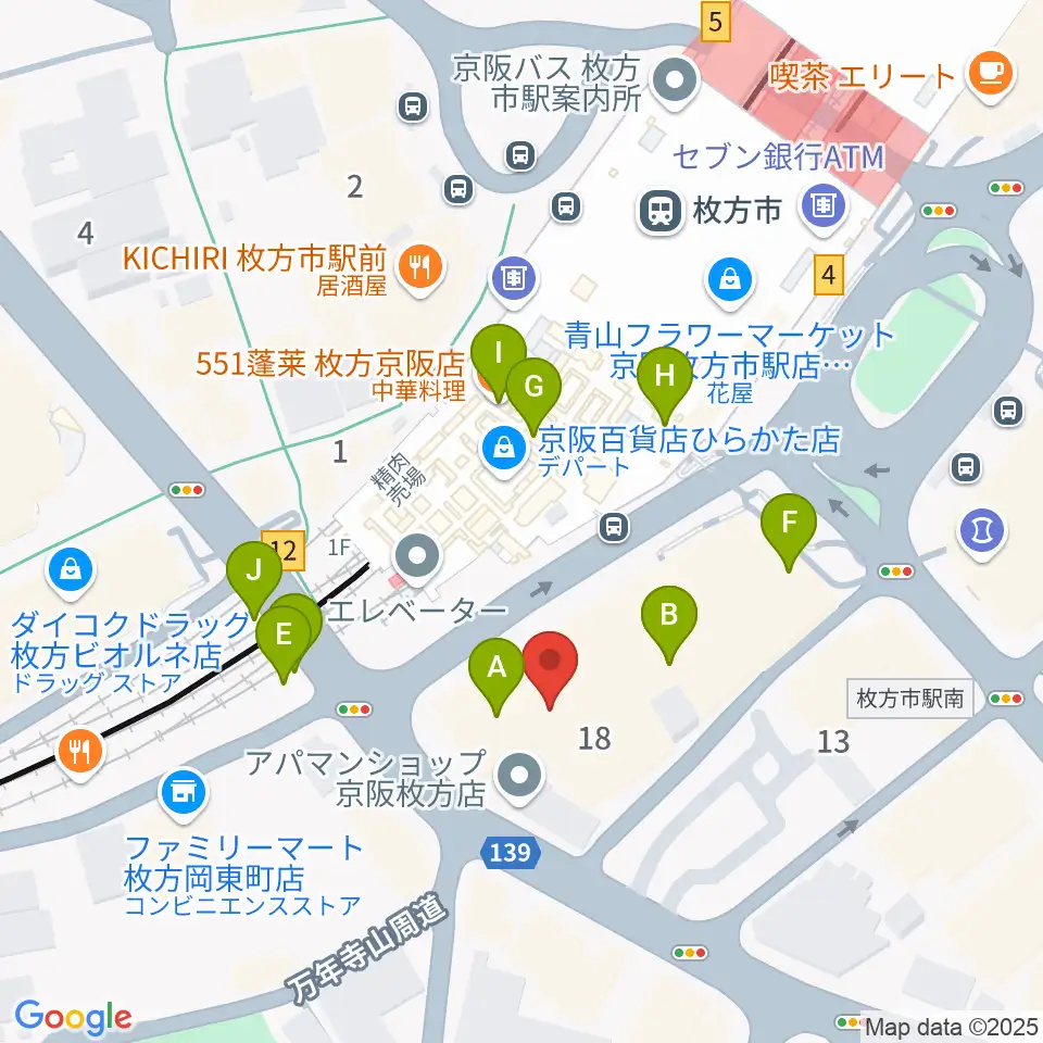 大東楽器ミューズデュオ周辺のファミレス・ファーストフード一覧地図