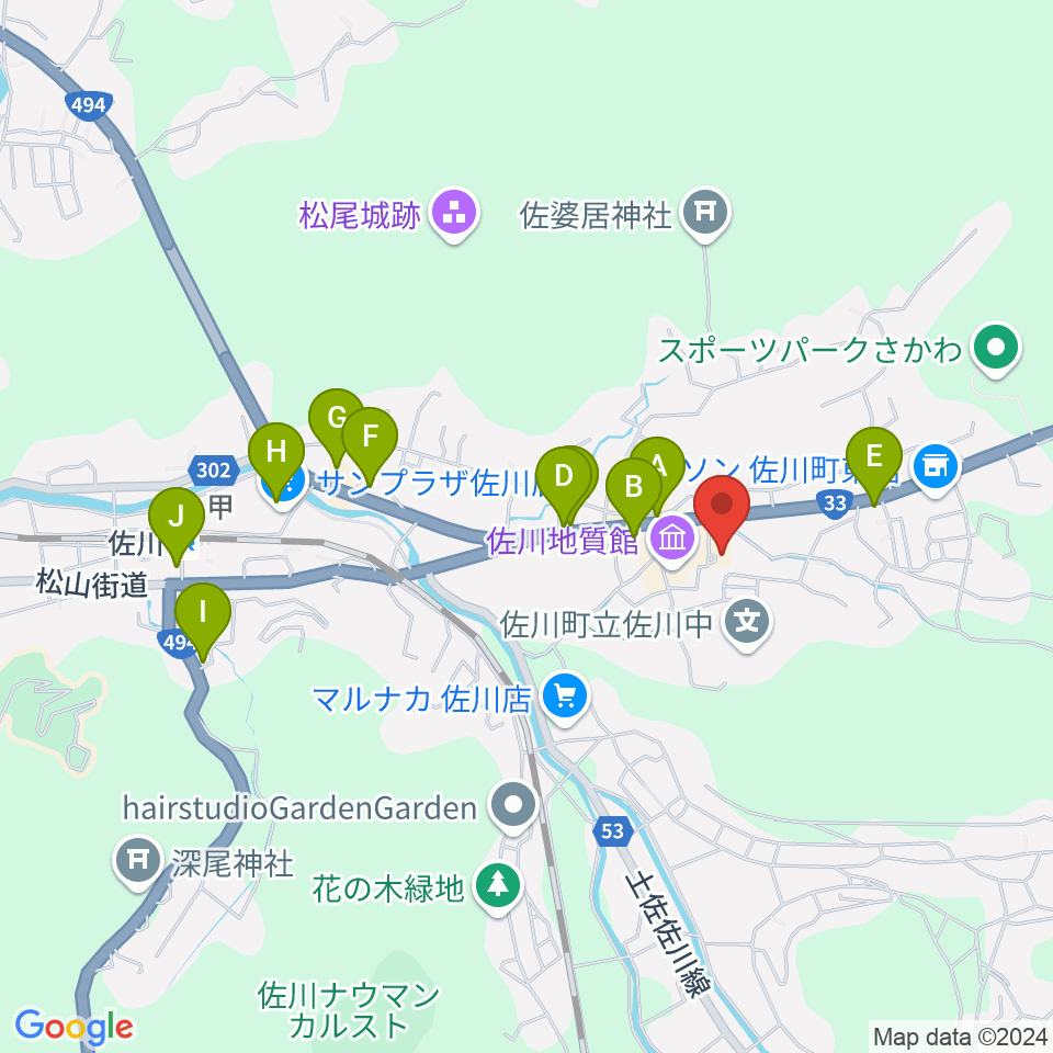 佐川町立桜座周辺のファミレス・ファーストフード一覧地図