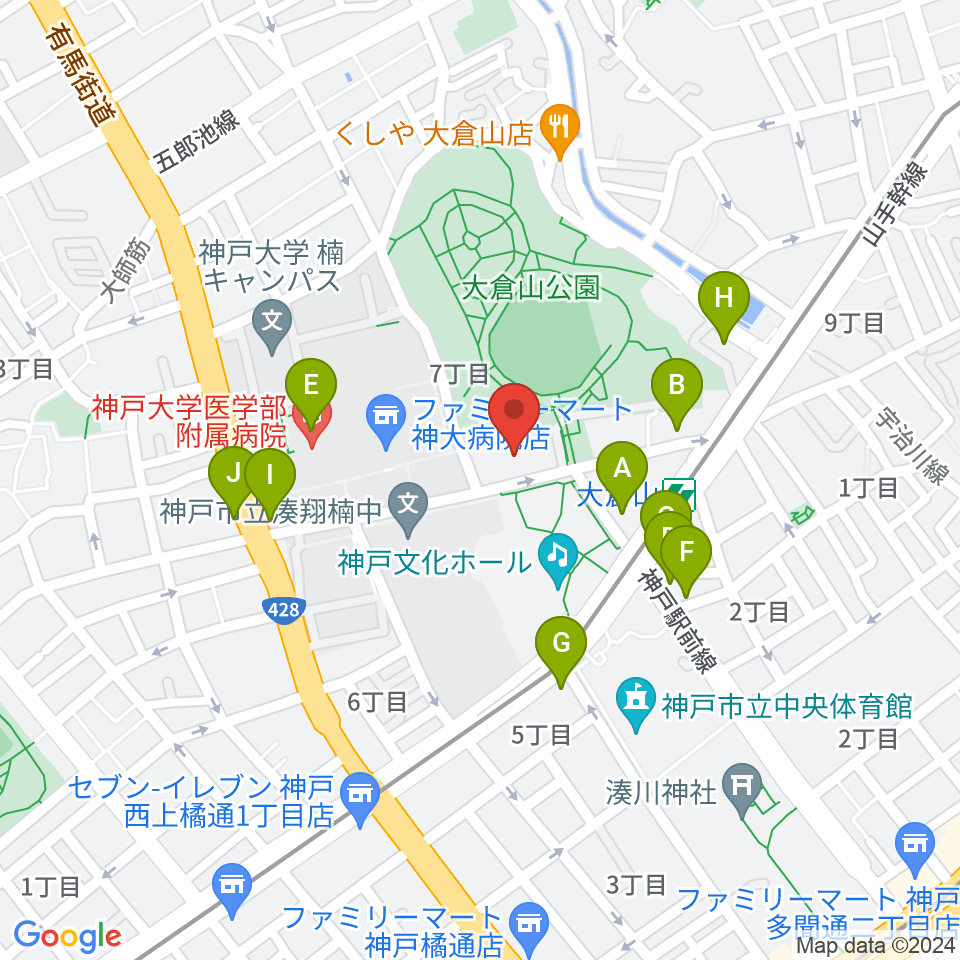 神戸ラピスホール周辺のファミレス・ファーストフード一覧地図