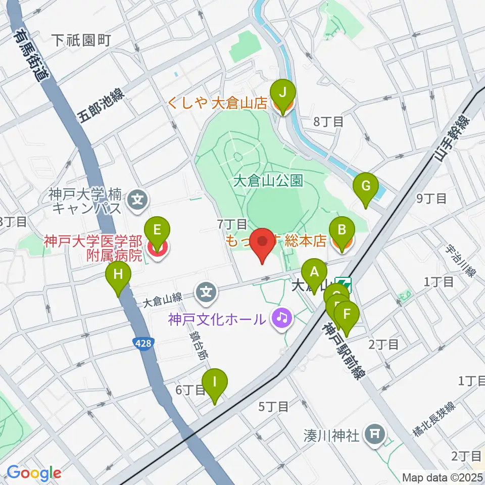 神戸ラピスホール周辺のファミレス・ファーストフード一覧地図