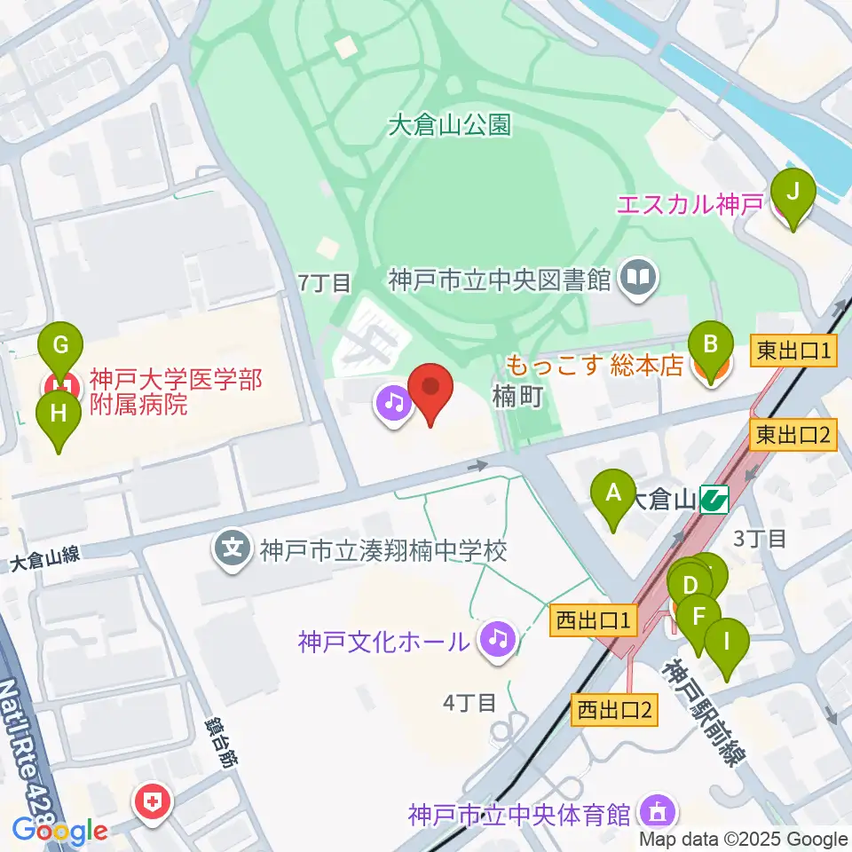 神戸ラピスホール周辺のファミレス・ファーストフード一覧地図