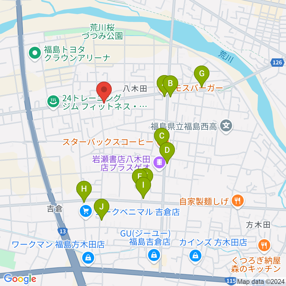 ピアノハウス福島周辺のファミレス・ファーストフード一覧地図