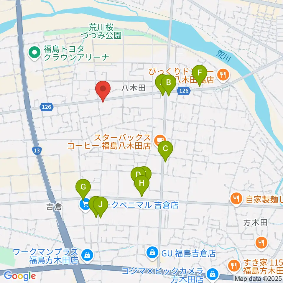 ピアノハウス福島周辺のファミレス・ファーストフード一覧地図