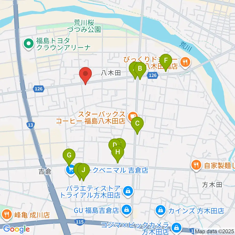 ピアノハウス福島周辺のファミレス・ファーストフード一覧地図