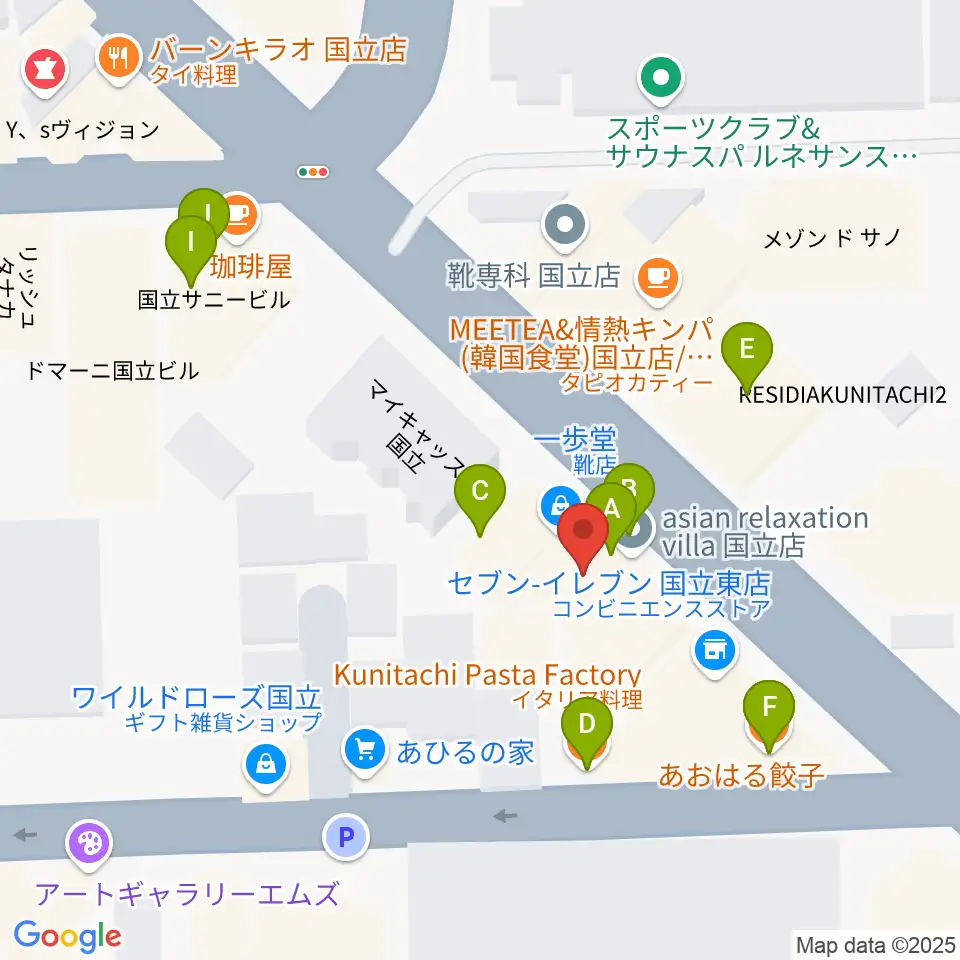 国立はっぽん周辺のファミレス・ファーストフード一覧地図
