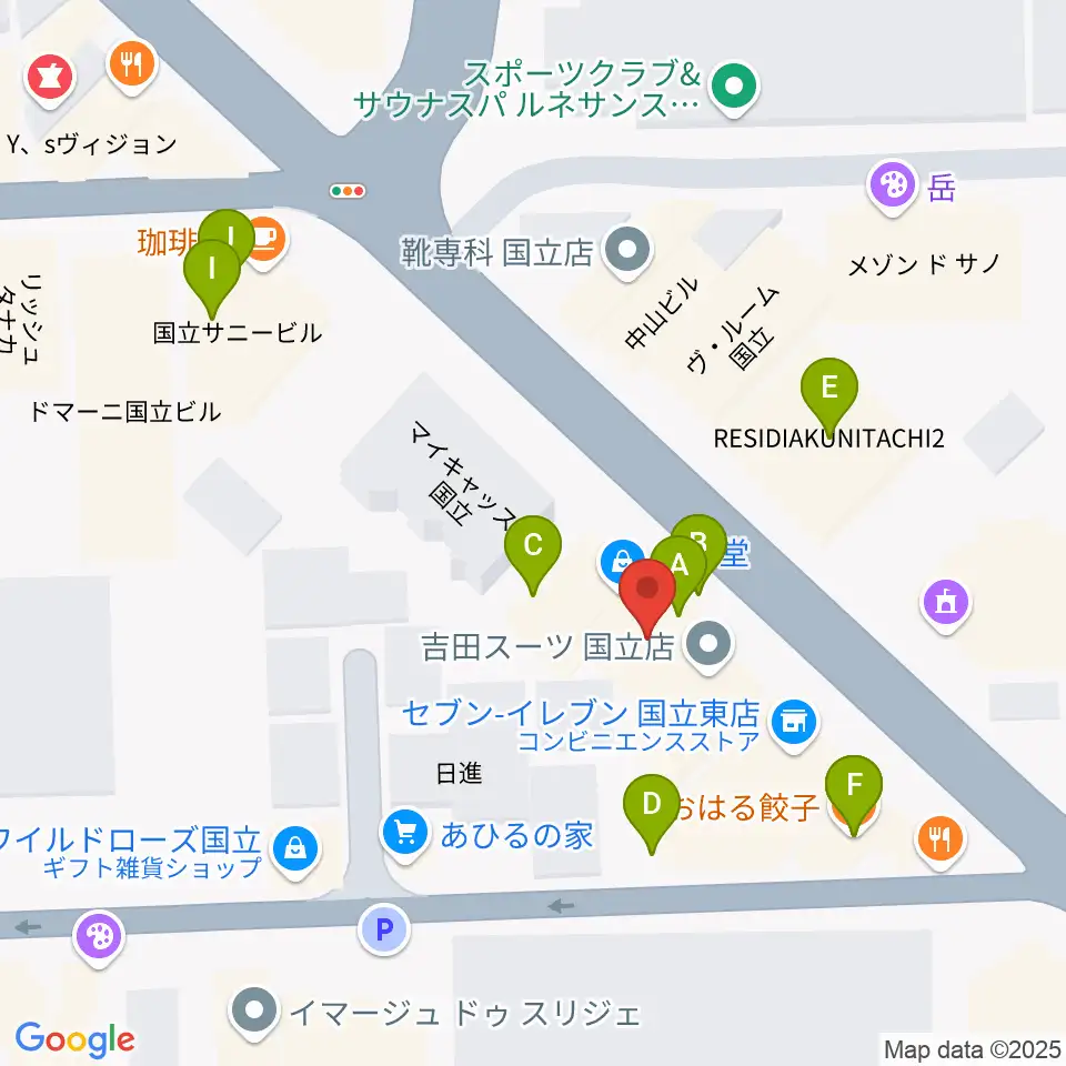 国立はっぽん周辺のファミレス・ファーストフード一覧地図