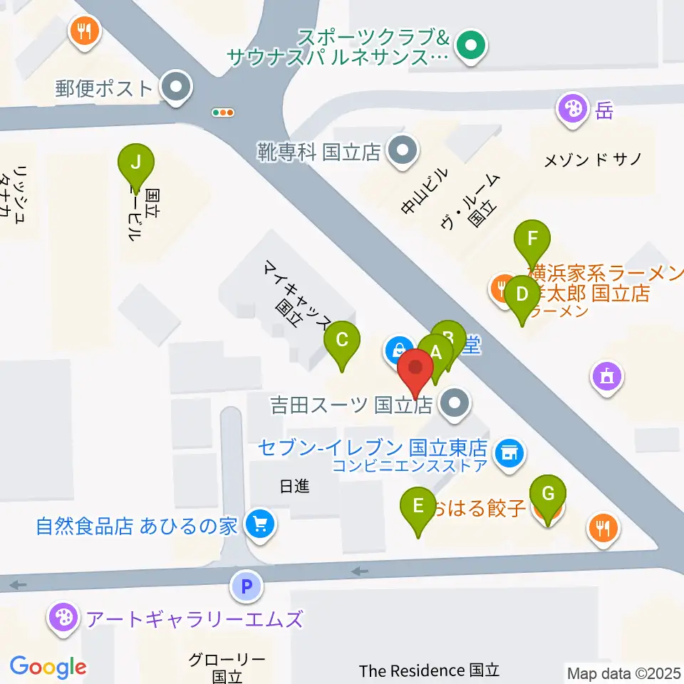 国立はっぽん周辺のファミレス・ファーストフード一覧地図