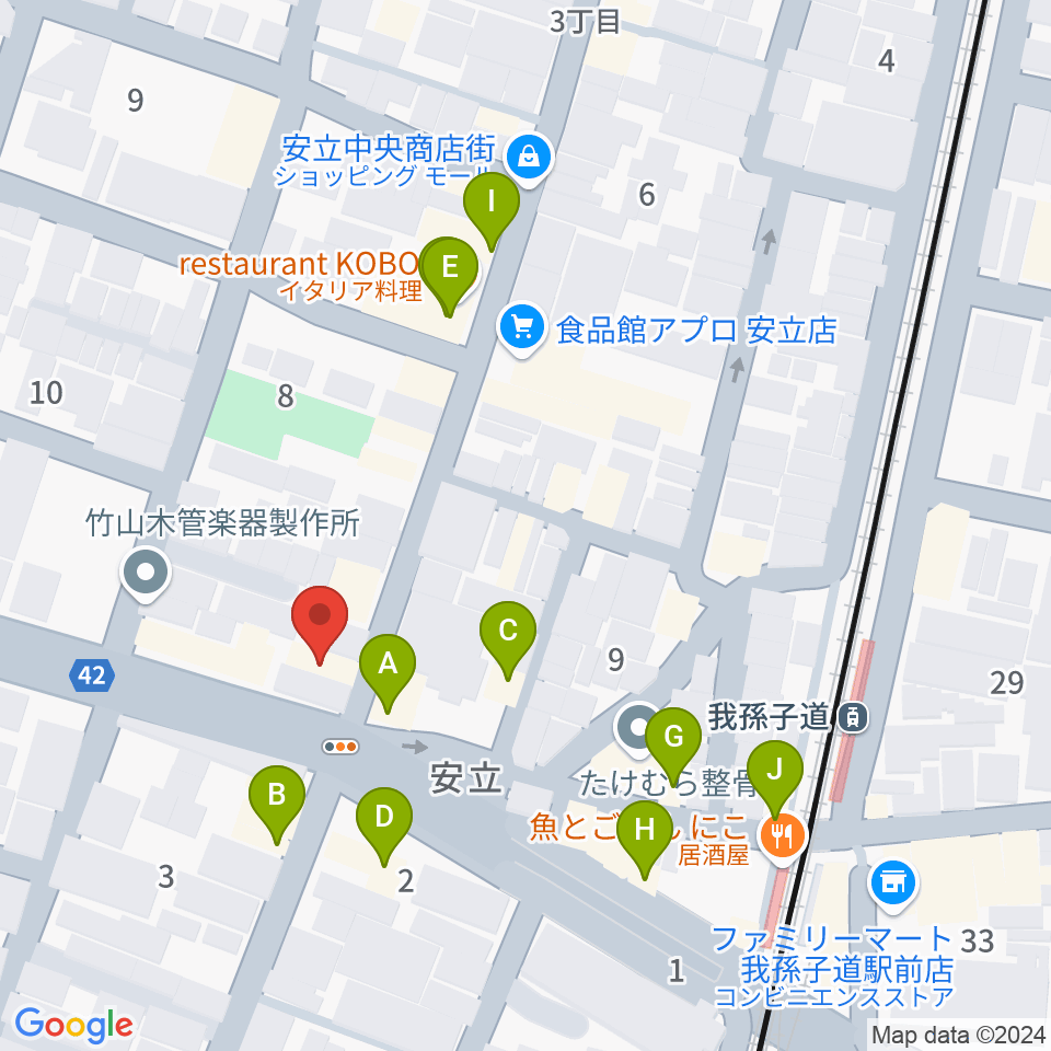 アンリュウリコーダーギャラリー周辺のファミレス・ファーストフード一覧地図