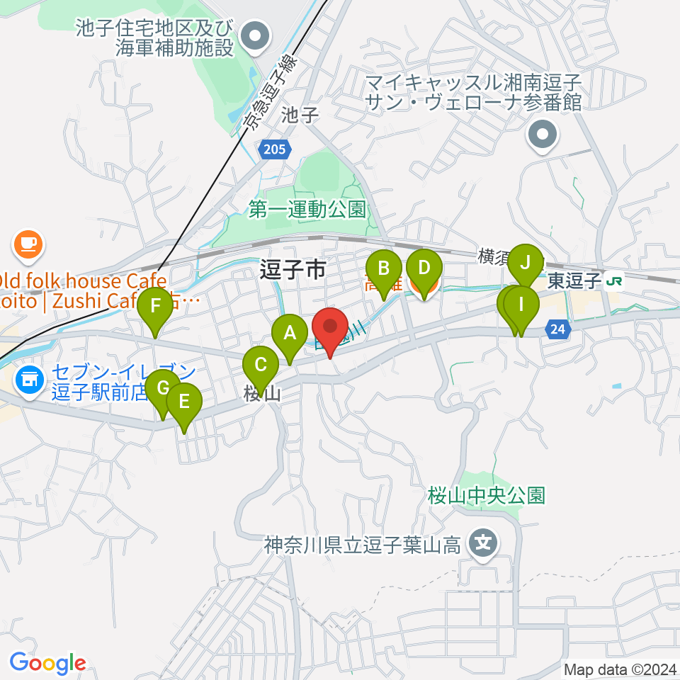 ケイズギターワークス周辺のファミレス・ファーストフード一覧地図