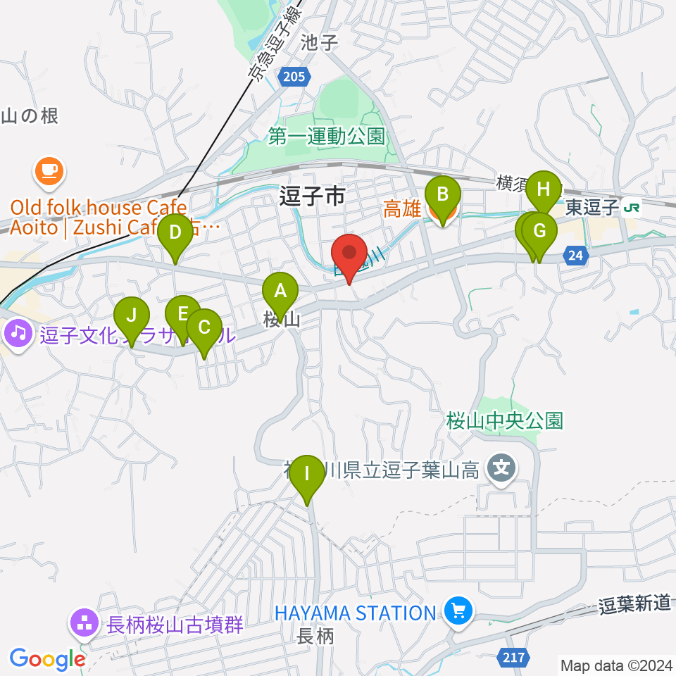 ケイズギターワークス周辺のファミレス・ファーストフード一覧地図