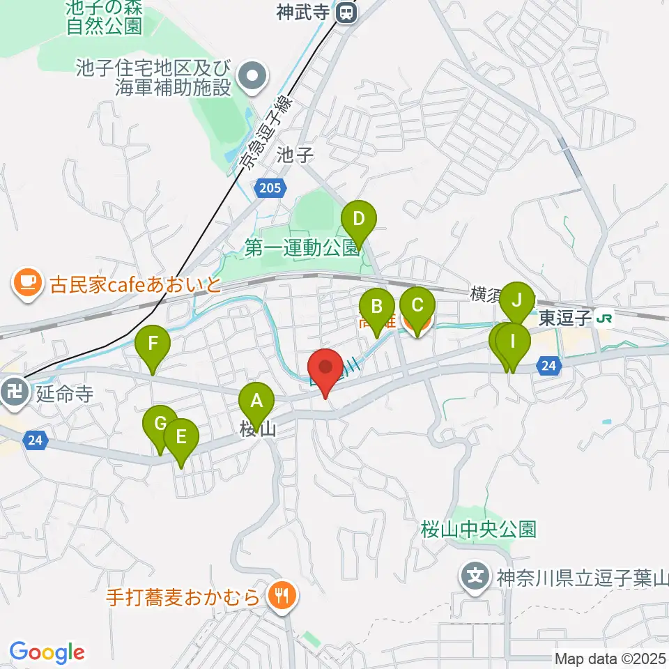 ケイズギターワークス周辺のファミレス・ファーストフード一覧地図