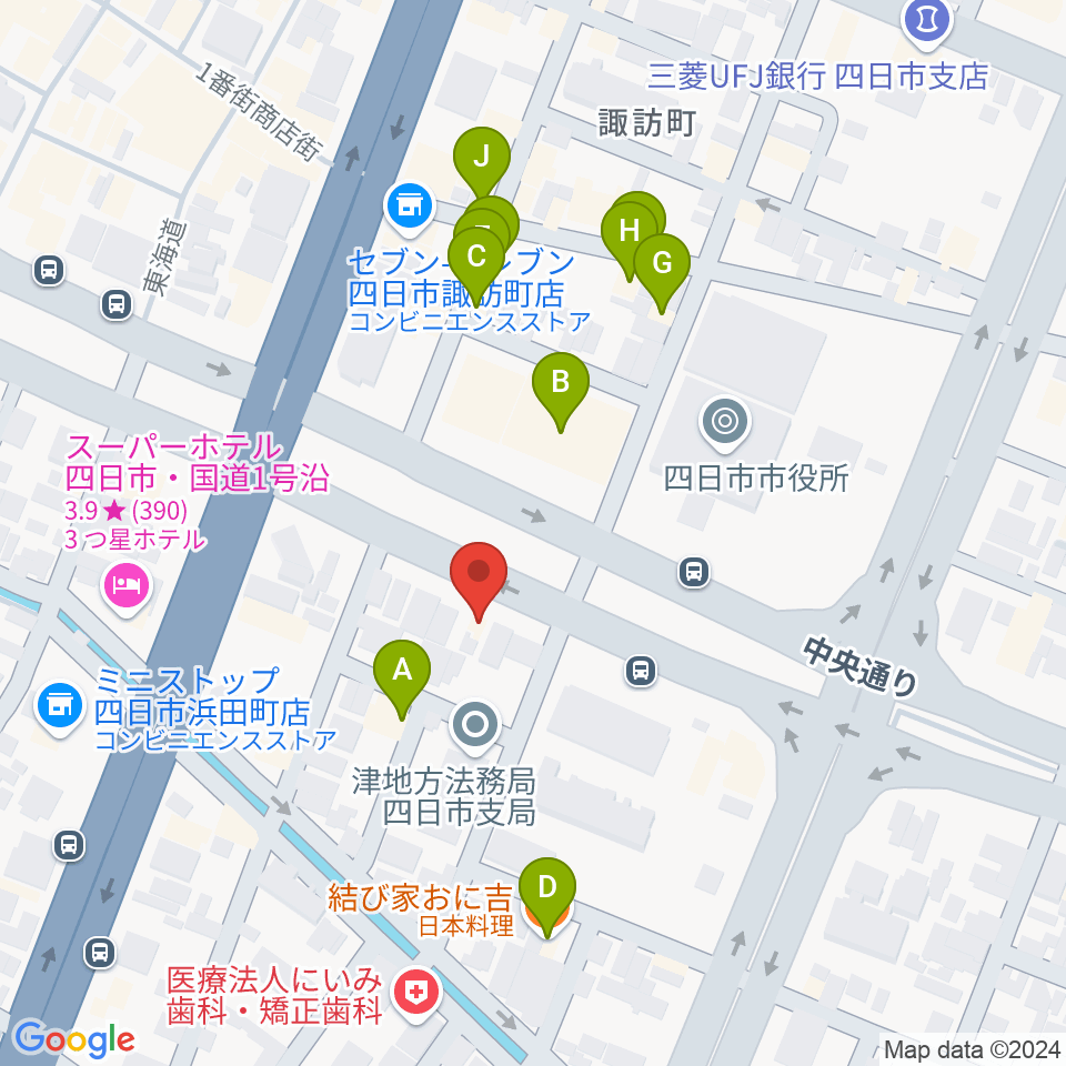 四日市JAZZ TAKE ZERO周辺のファミレス・ファーストフード一覧地図