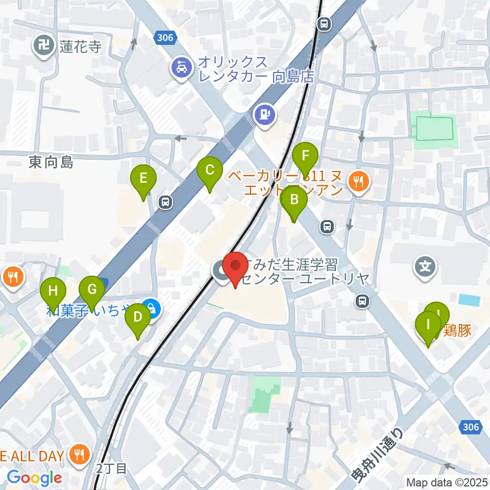 ユートリヤ すみだ生涯学習センター周辺のファミレス・ファーストフード一覧地図