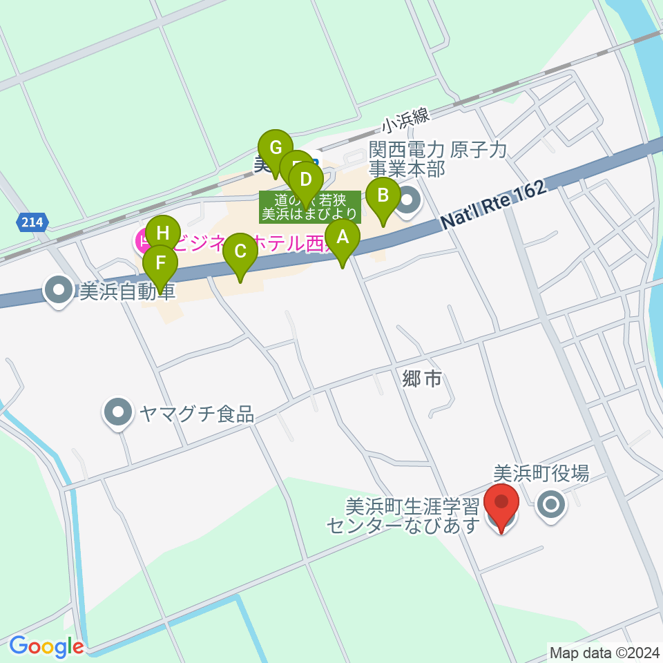 美浜町生涯学習センターなびあす周辺のファミレス・ファーストフード一覧地図