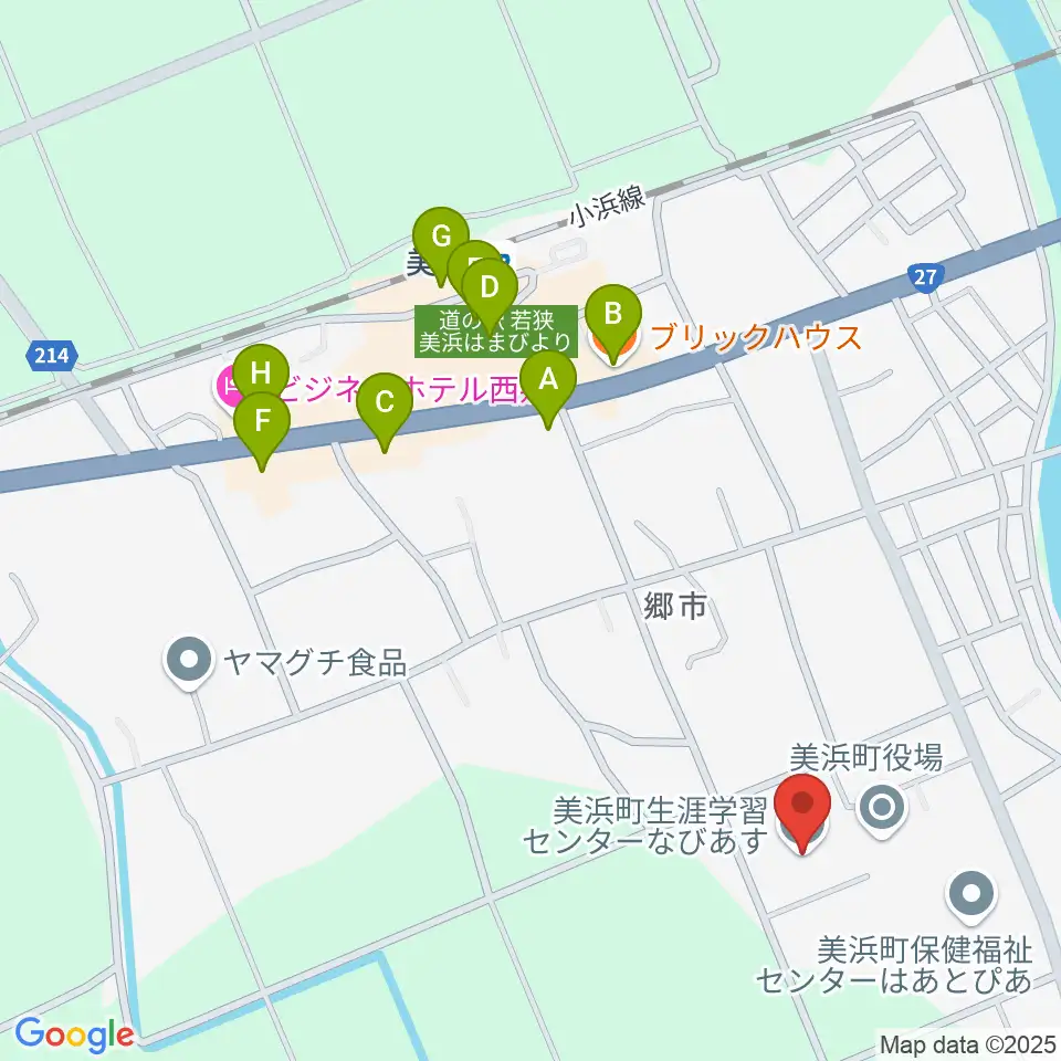 美浜町生涯学習センターなびあす周辺のファミレス・ファーストフード一覧地図