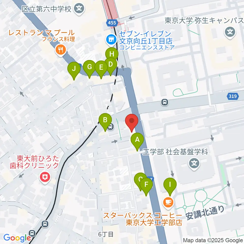 三浦ピアノ本郷店周辺のファミレス・ファーストフード一覧地図