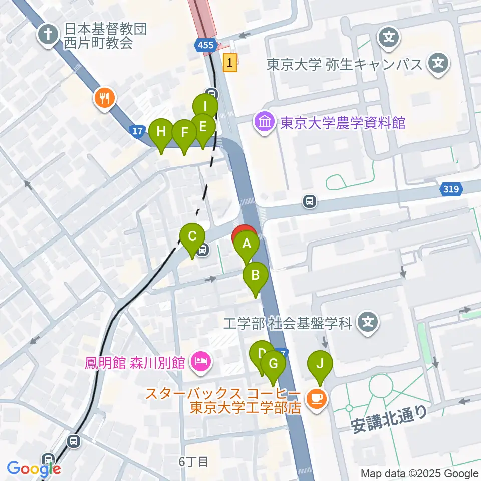三浦ピアノ本郷店周辺のファミレス・ファーストフード一覧地図
