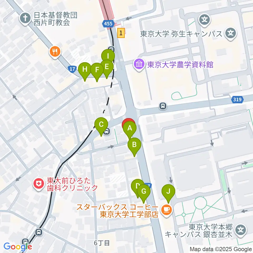 三浦ピアノ本郷店周辺のファミレス・ファーストフード一覧地図